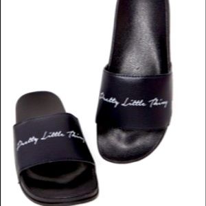 Black leather PLT Slides